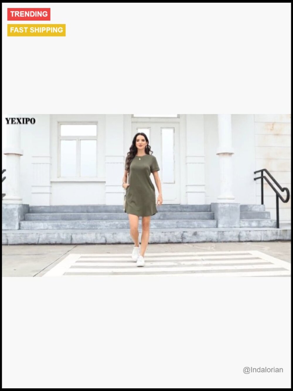 Cotton Blend Short Sleeve T Shirt Dress with Pockets Loose Fit - Picture 4 of 4